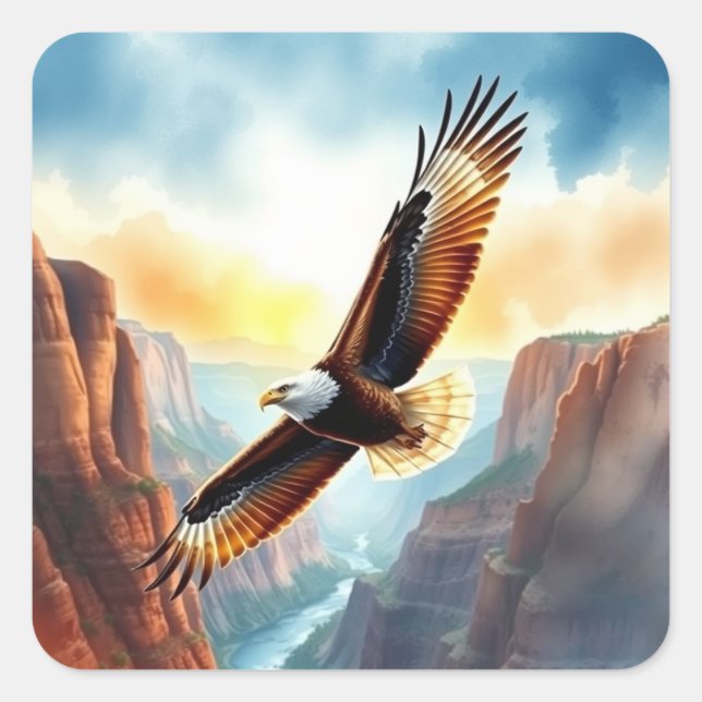 Sticker Carré Aigle survolant le canyon (Devant)