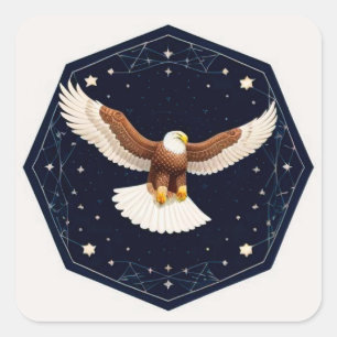Sticker Carré Aigle Volant dans le Ciel Étoilé Cadeau d'Esprit d