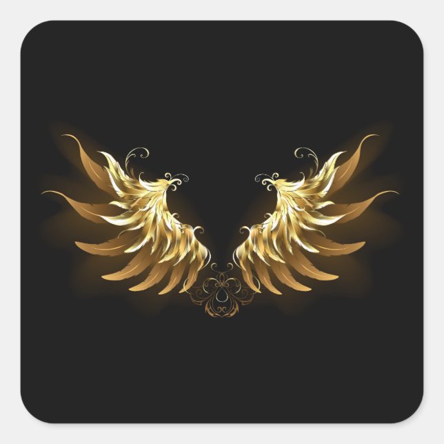 Sticker Carré Ailes d'Ange d'or sur arrière - plan noir (Devant)
