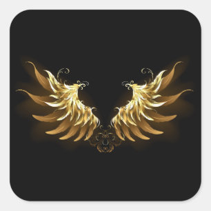 Sticker Carré Ailes d'Ange d'or sur arrière - plan noir