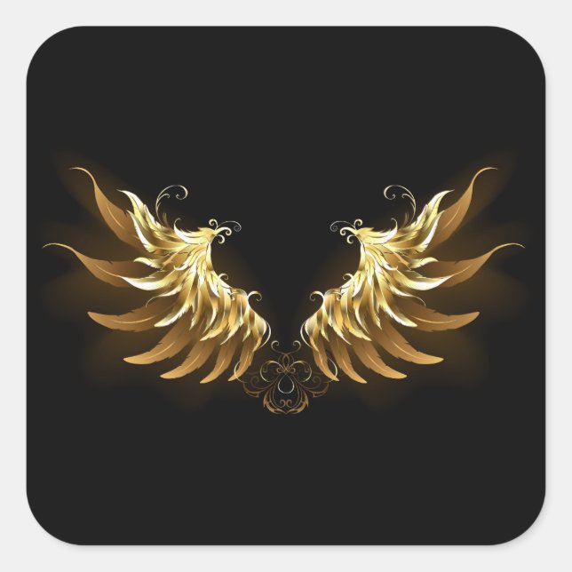 Sticker Carré Ailes d'Ange d'or sur arrière - plan noir (Devant)