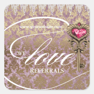 Sticker Carré Aimer références Pink Gold Skeleton Key Damask