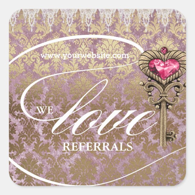Sticker Carré Aimer références Pink Gold Skeleton Key Damask (Devant)