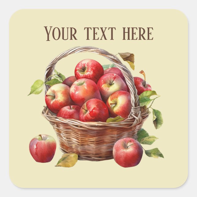 Sticker Carré Ajouter du texte aux vendeurs de pommes mignons (Devant)