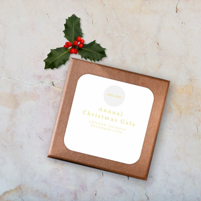 Sticker Carré Ajouter Logo Elegant Or Blanc Texte Personnalisé (Add Your Logo Elegant Gold White Custom Text Square Sticker)