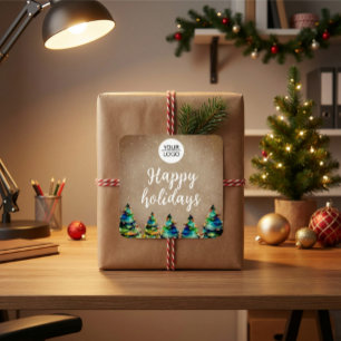 Sticker Carré Ajouter un logo Custom Text Christmas Tree Company