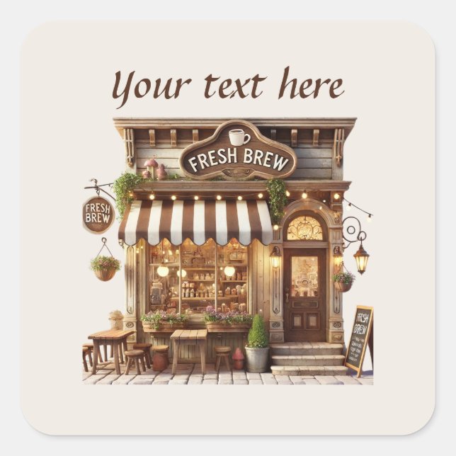 Sticker Carré Ajouter votre café texte (Devant)