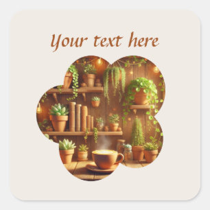 Sticker Carré Ajouter votre café texte