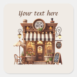 Sticker Carré Ajouter votre café texte