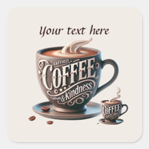 Sticker Carré Ajouter votre café texte