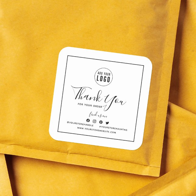 Sticker Carré Ajouter votre logo Bordure noire Merci des médias  (Créateur téléchargé)