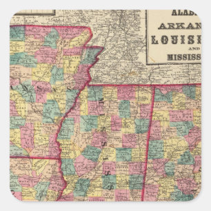 Sticker Carré Alabama, Arkansas, Louisiane et Mississippi