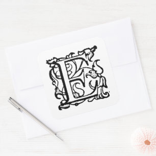 Sticker Carré Aladdin O'Brien Monogramme Lettre E sur fond blanc
