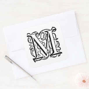 Sticker Carré Aladdin O'Brien Monogramme Lettre M sur fond blanc