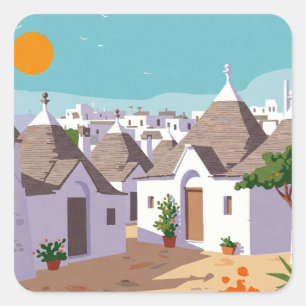 Sticker Carré Alberobello Italie Trulli maisons Travel abstrait