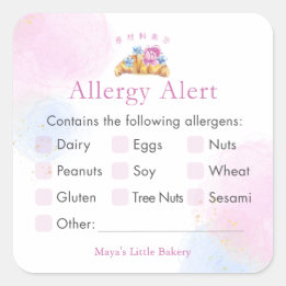 Sticker Carré Alerte d'allergie au croissant floral élégant