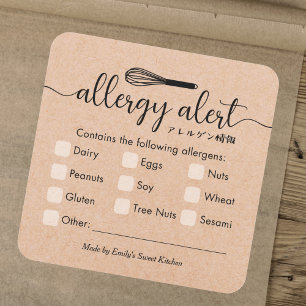 Sticker Carré Alerte d'allergie Avertissement des allergènes Kra