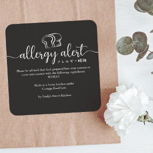 Sticker Carré Alerte d'allergie noire Pain de gluten de blé Mini