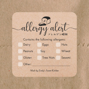 Sticker Carré Alerte d'allergie Pain de boulangerie kraft minima