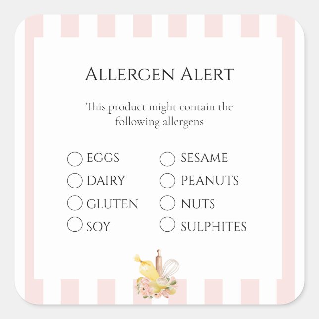 Sticker Carré Alerte sur les allergènes de sécurité alimentaire (Devant)