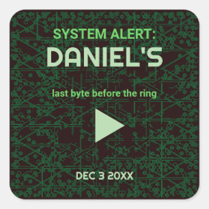 Sticker Carré Alerte Système Enterrement de Vie de Garçon Hacker
