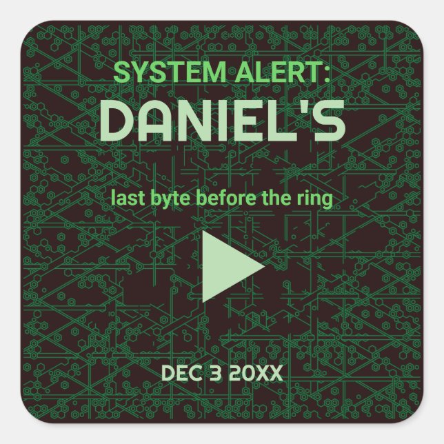 Sticker Carré Alerte Système Enterrement de Vie de Garçon Hacker (Devant)