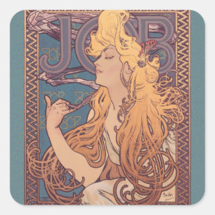 Sticker Carré Alfonse Mucha Job Art Nouveau femme