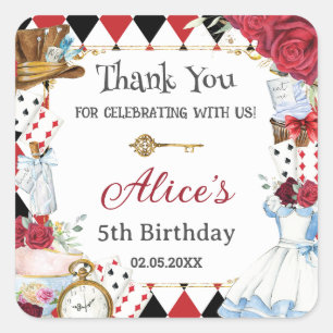 Sticker Carré Alice au pays des merveilles Fête d'anniversaire t