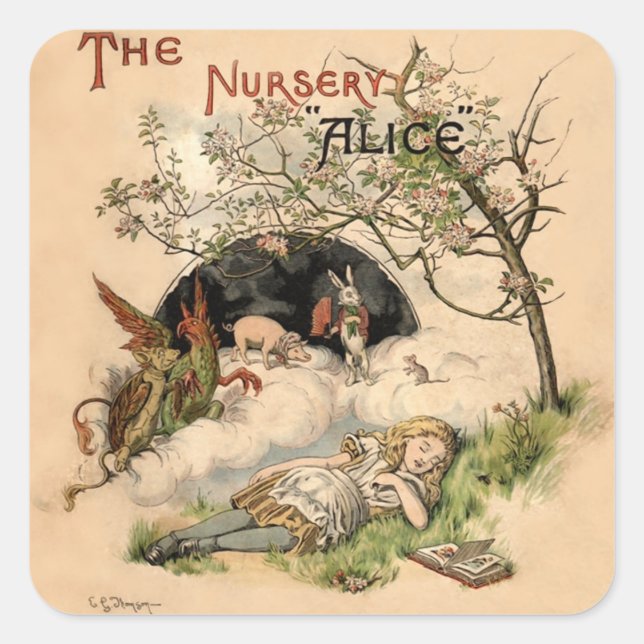 Sticker Carré Alice au pays des merveilles Illustrations classiq (Devant)