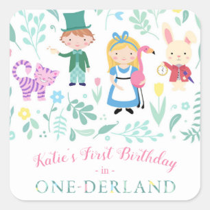 Sticker Carré Alice dans l'anniversaire du pays des merveilles  
