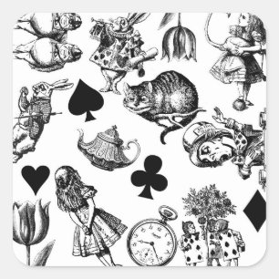 Sticker Carré Alice Lapin Blanc Wonderland Classique