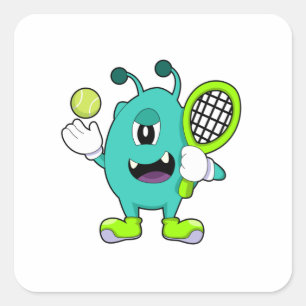 Sticker Carré Alien à Tennis avec raquette de tennis