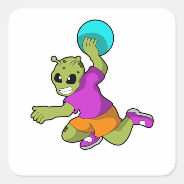 Sticker Carré Alien au Handball player avec Handball (Devant)