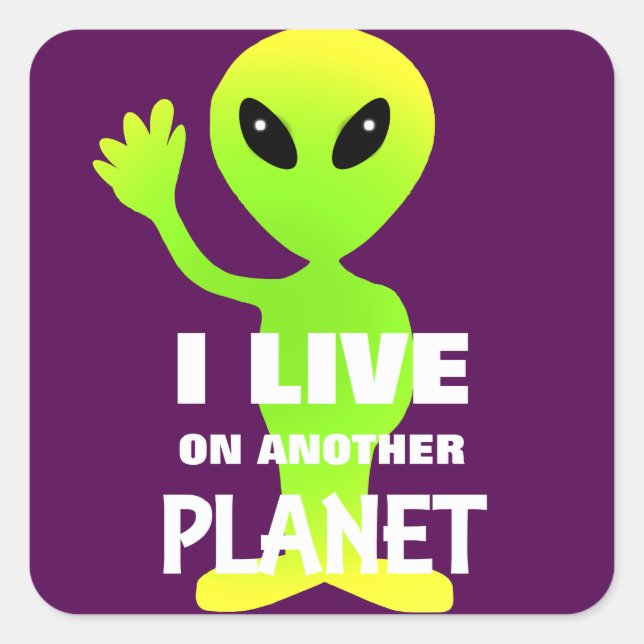 Sticker Carré Alien De Dessin Amusant Dans L'Espace (Devant)