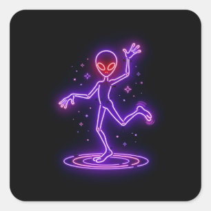 Sticker Carré Alien de dessin animé dansant parmi de petites exp