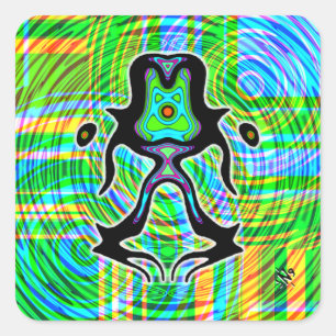Sticker Carré Alien de méditation psychédélique coloré v1