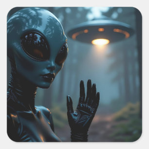 Sticker Carré Alien extra-terrestre et ovnis