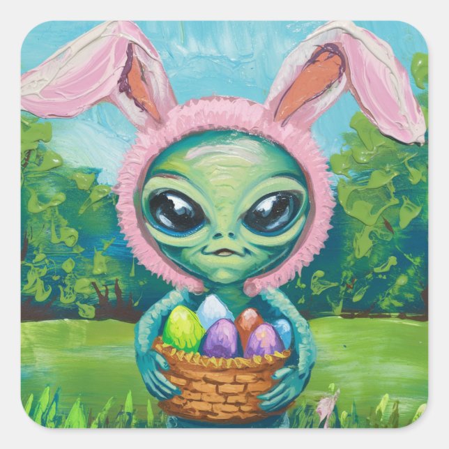 Sticker Carré Alien Lapin de Pâques (Devant)