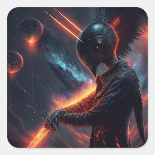 Sticker Carré Alien manipulant le faisceau d'incendie