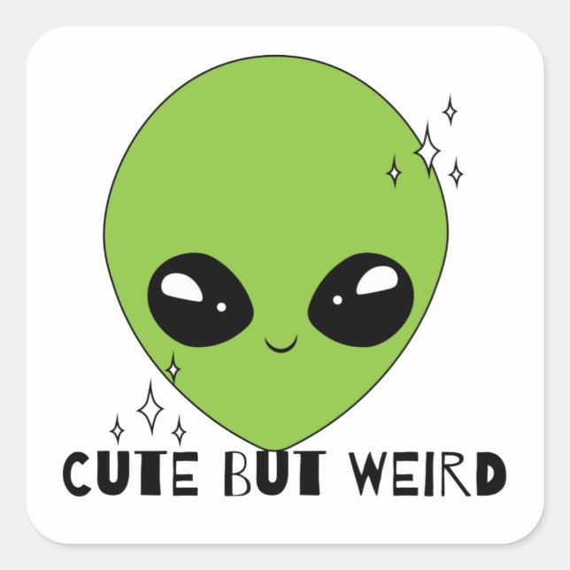 Sticker Carré alien mignon mais bizarre (Devant)