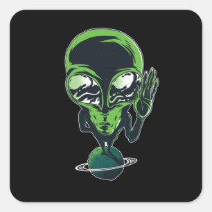 Sticker Carré Alien on his home planet