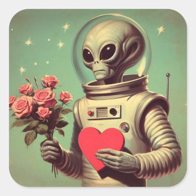 Sticker Carré Alien spatial Valentine Sci Fi Romantique Valentin (Devant)