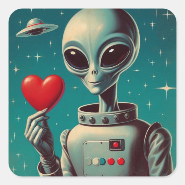Sticker Carré Alien spatial Valentine Sci Fi Romantique Valentin (Devant)