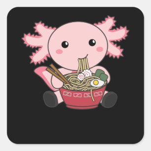 Sticker Carré Alimentation Axolotl Ramen Japonais Nourriture Kaw