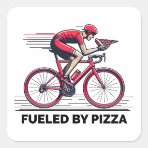 Sticker Carré Alimenté Par Pizza Cyclist