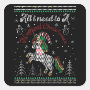 Sticker Carré All I Need Is A Magical Christmas, Unicorn