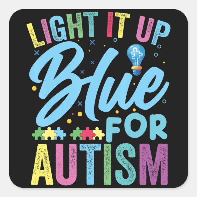 Sticker Carré Allumer la Sensibilisation sur l'autisme bleue T-S (Devant)