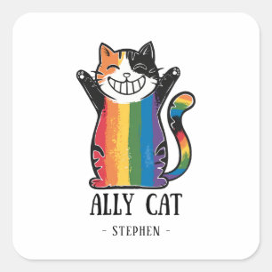 Sticker Carré Ally Cat - Rainbow Cat LGBTQ Pride (2)