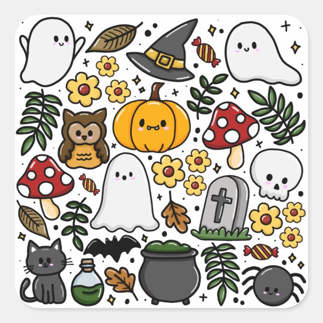 Sticker Carré Almofada com estampa fofa de Halloween (Devant)