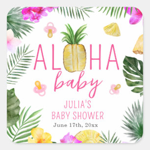 Sticker Carré Aloha Baby Pineappy & Pacifiers Baby shower Luau